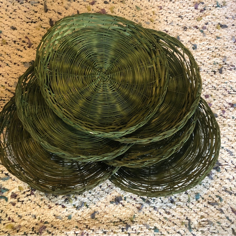 6 Woven Wicker Paper Plate‎ Holders Rattan Green vintage BOHO